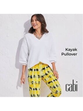 CAbi Kayak Pullover White Oversized Cotton Sweater Sweatshirt Size M VGUC